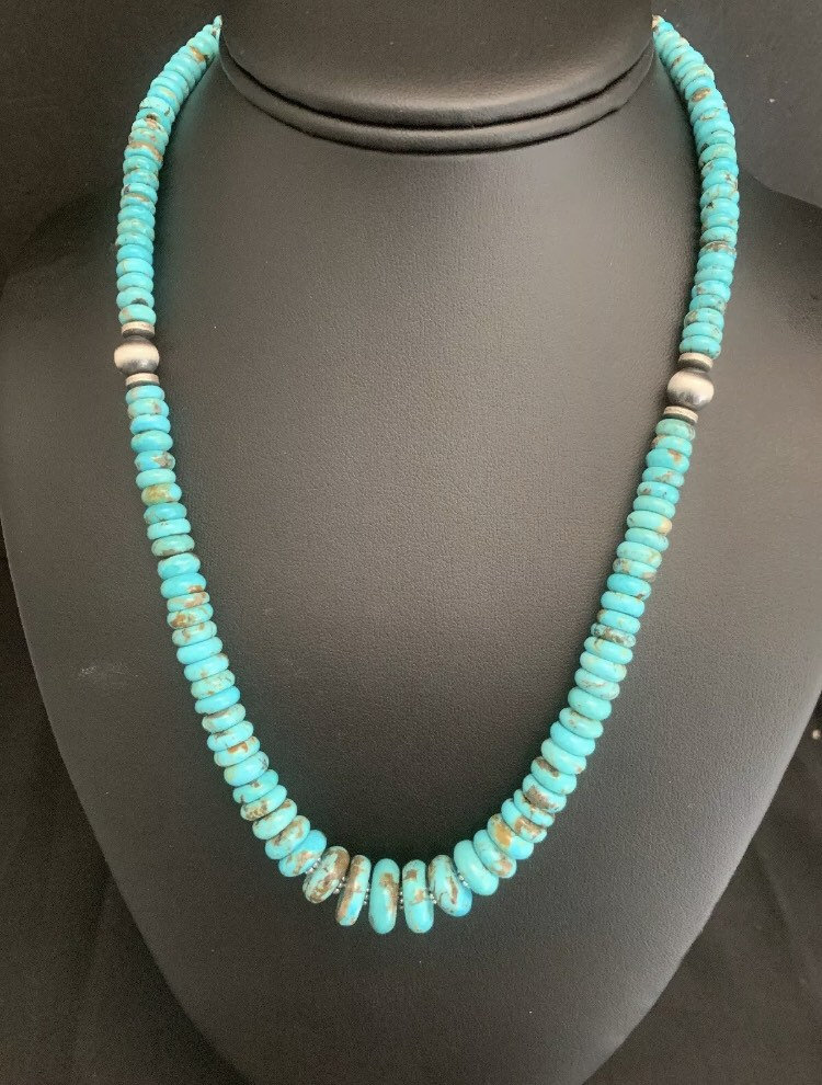 sterling Silber Abgestufte Türkis Perlenkette 18 Zoll von NativeTurquoiseT