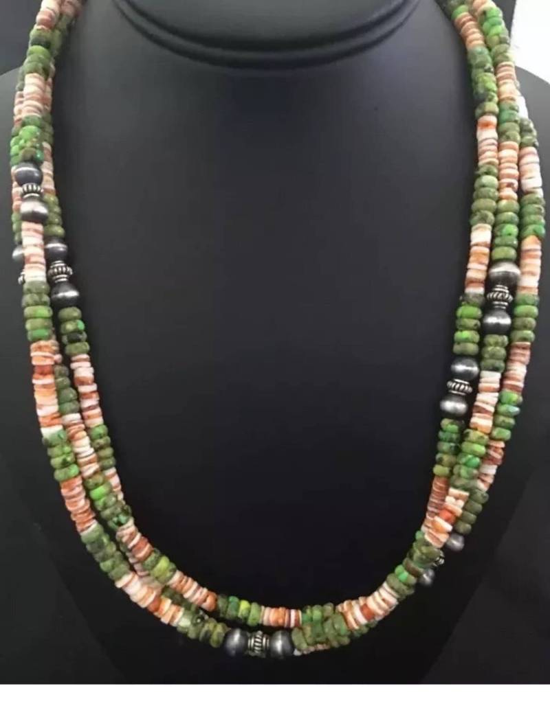 sterling Silber Grün Türkis Shell Perlen Halskette von NativeTurquoiseT
