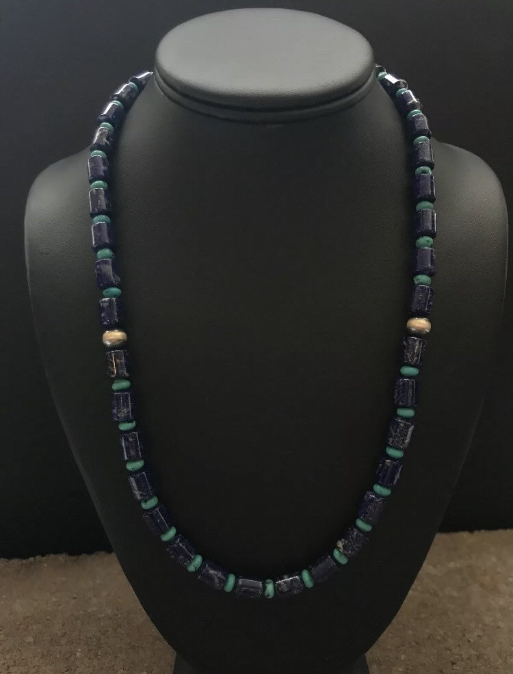sterling Silber Lapis W Türkis Perle Halskette. 21 Zoll von NativeTurquoiseT