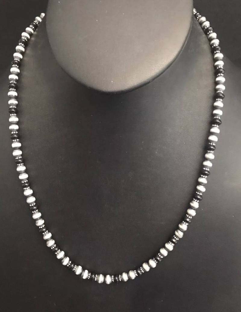sterling Silber Onyx Perlenkette 52cm von NativeTurquoiseT
