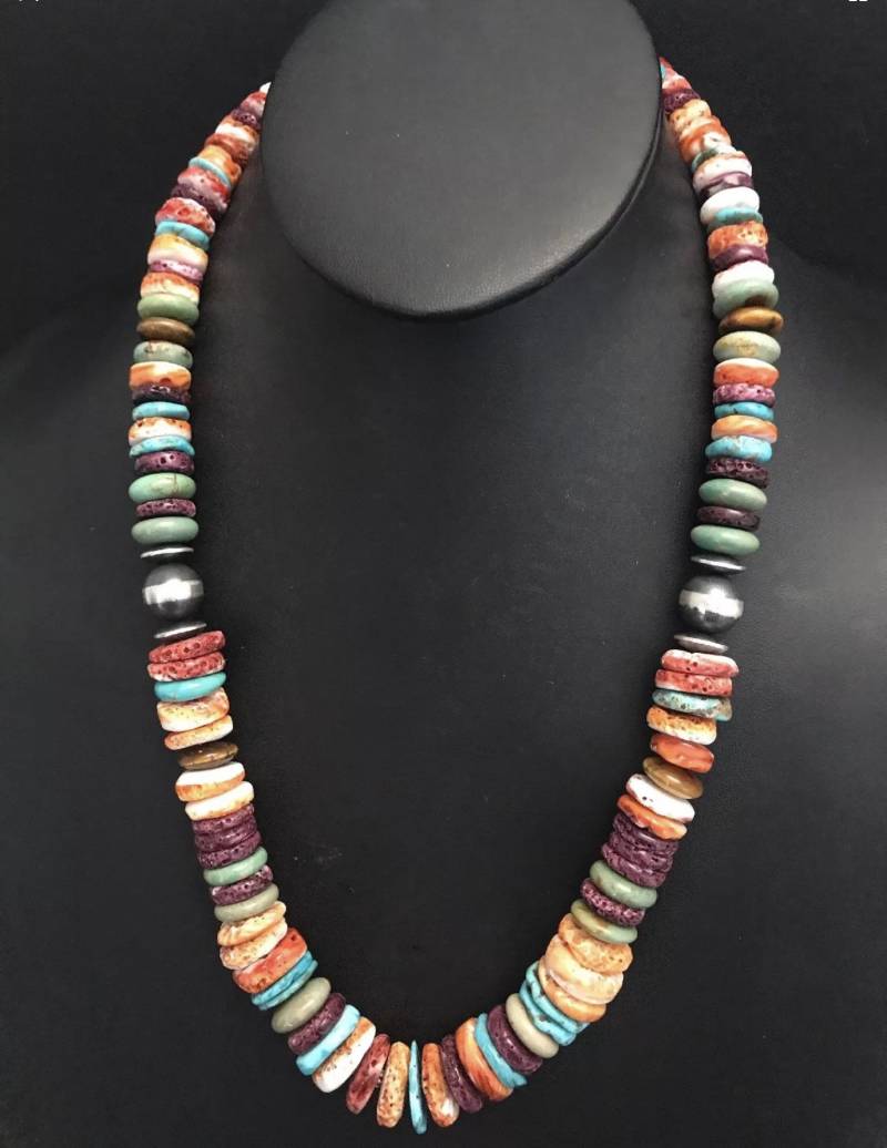 sterling Silber Orange Spiny Oyster Perlenkette 61 cm von NativeTurquoiseT