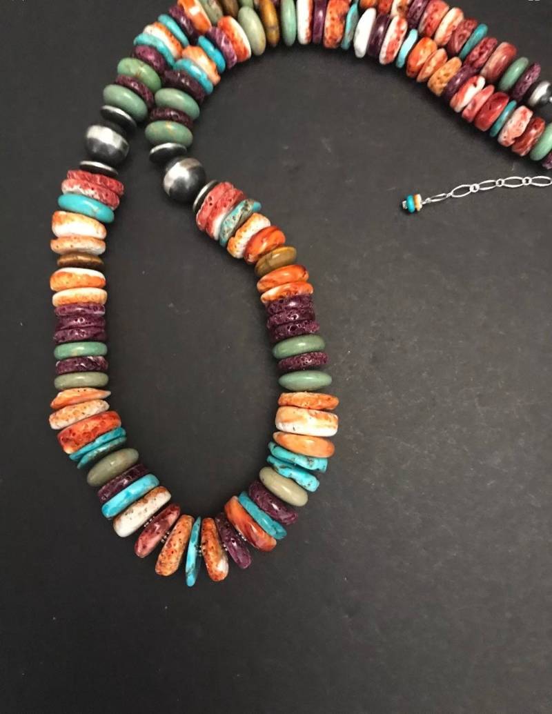 sterling Silber Orange Spiny Oyster Perlenkette 61 cm von NativeTurquoiseT