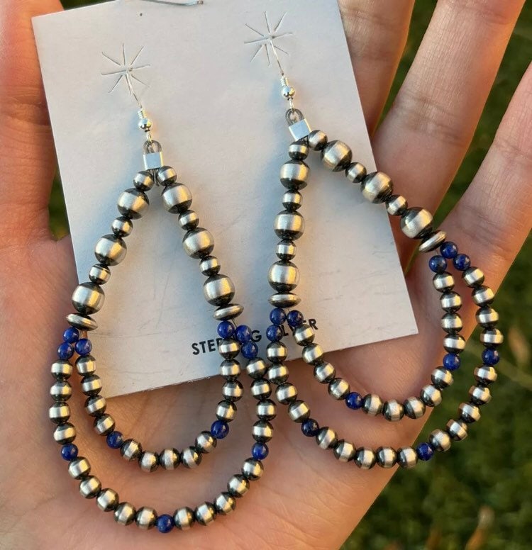 sterling Silber Perlen Double Loop Lapis Ohrringe von NativeTurquoiseT