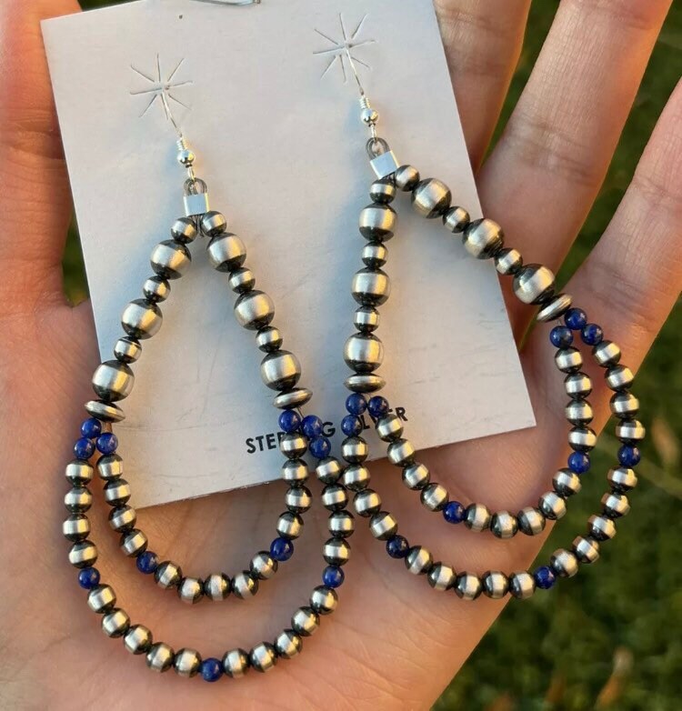 sterling Silber Perlen Double Loop Lapis Ohrringe von NativeTurquoiseT