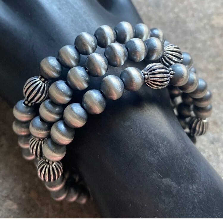 sterling Silber Perlen Spiral Wickelperlen Armband. Freie Größe von NativeTurquoiseT