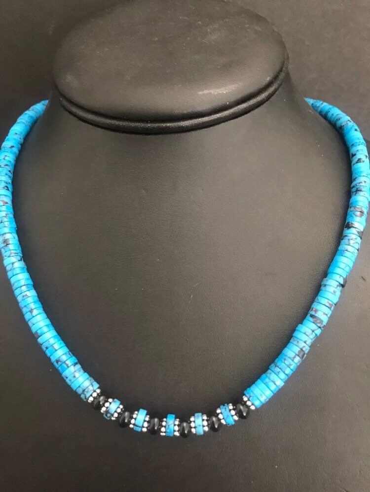 sterling Silber Türkis Onyx Perlenkette von NativeTurquoiseT