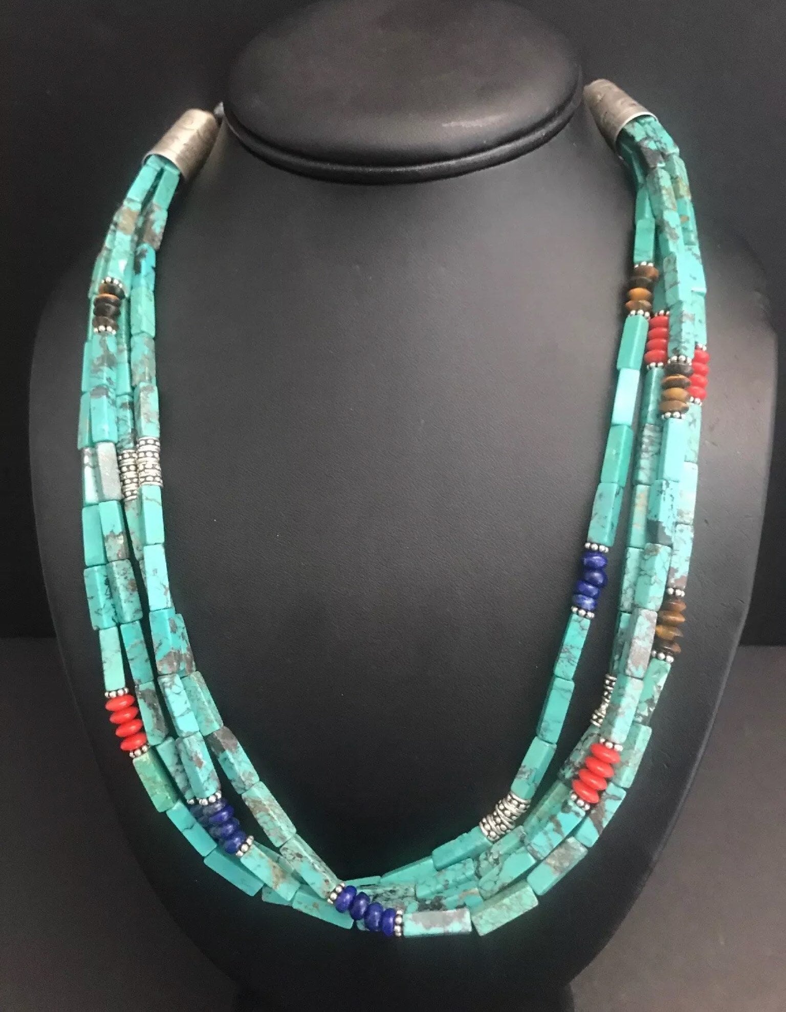 sterlingsilber Multi-strang Türkis Multistone Perlenkette von NativeTurquoiseT