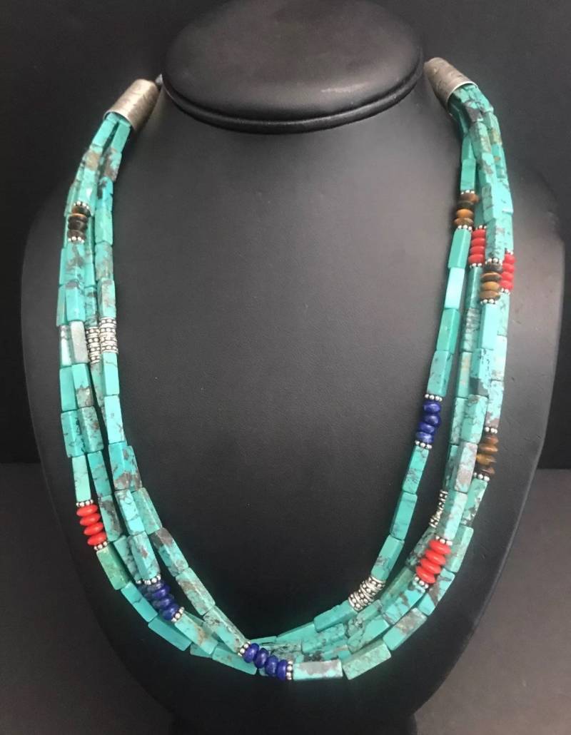 sterlingsilber Multi-strang Türkis Multistone Perlenkette von NativeTurquoiseT