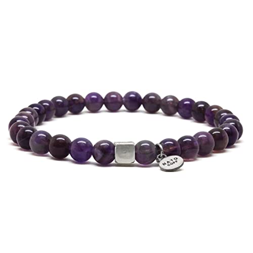 Nato Cuff - 925 Sterling Silber Armband - Amethyst Perlen Halbedelsteine ​- Herren und Damen schmuck Handgefertigt in Frankreich (Large 19cm) von Nato Cuff