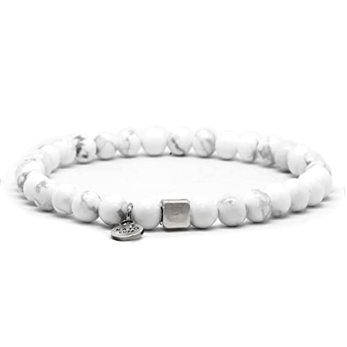 Nato Cuff - 925 Sterling Silber Armband - Howlite Perlen Halbedelsteine ​- Herren und Damen schmuck Handgefertigt in Frankreich (Large 19cm) von Nato Cuff