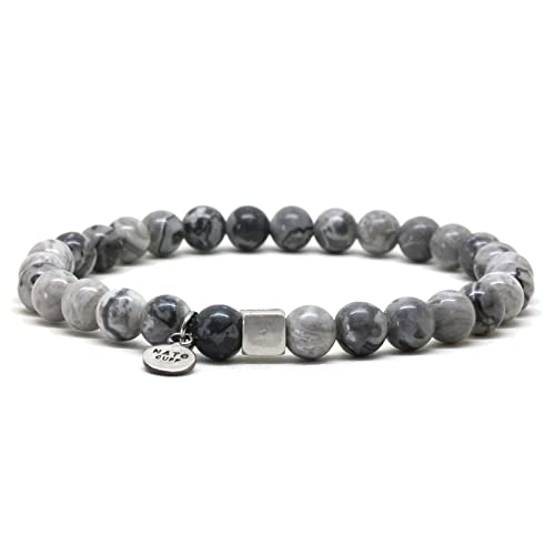 Nato Cuff - 925 Sterling Silber Armband - Jasper Perlen Halbedelsteine ​- Herren und Damen schmuck Handgefertigt in Frankreich (Large 19cm) von Nato Cuff