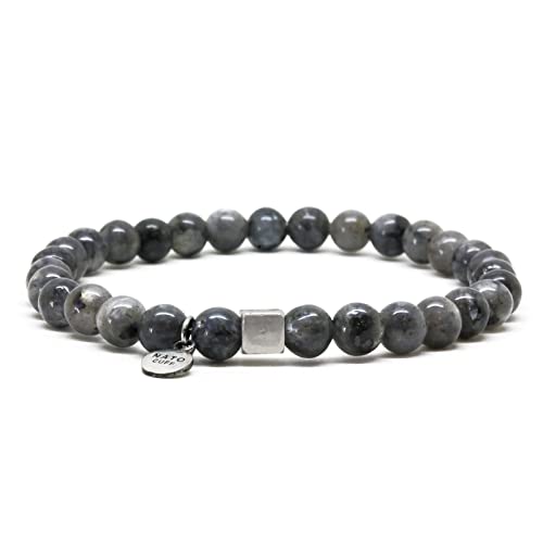 Nato Cuff - 925 Sterling Silber Armband - Larvikite Perlen Halbedelsteine ​- Herren und Damen schmuck Handgefertigt in Frankreich (Small 15cm) von Nato Cuff
