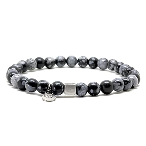 Nato Cuff - 925 Sterling Silber Armband - Obsidian-Schneeflocke Perlen Halbedelsteine ​- Herren und Damen schmuck Handgefertigt in Frankreich (Medium 17cm) von Nato Cuff