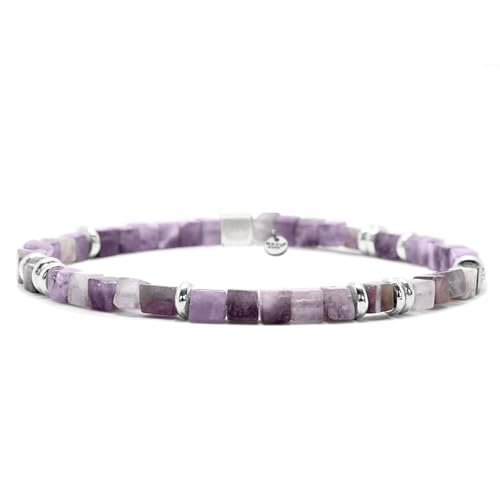 Nato Cuff - 925 Sterling Silber Armband - Platz Amethyst Perlen Halbedelsteine ​- Herren und Damen schmuck Handgefertigt in Frankreich (Medium 17cm) von Nato Cuff