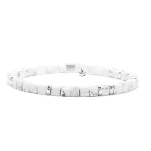 Nato Cuff - 925 Sterling Silber Armband - Platz Howlite Perlen Halbedelsteine ​- Herren und Damen schmuck Handgefertigt in Frankreich (Large 19cm) von Nato Cuff