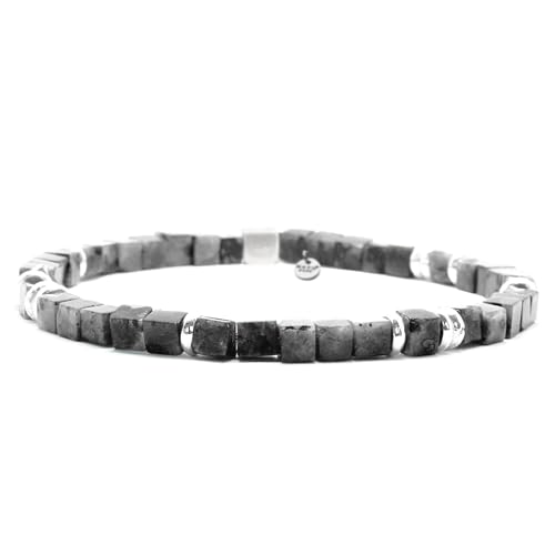 Nato Cuff - 925 Sterling Silber Armband - Platz Larvikite Perlen Halbedelsteine ​- Herren und Damen schmuck Handgefertigt in Frankreich (Large 19cm) von Nato Cuff