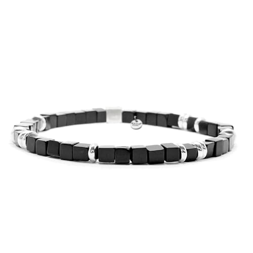 Nato Cuff - 925 Sterling Silber Armband - Platz Onyx Perlen Halbedelsteine ​- Herren und Damen schmuck Handgefertigt in Frankreich (Medium 17cm) von Nato Cuff