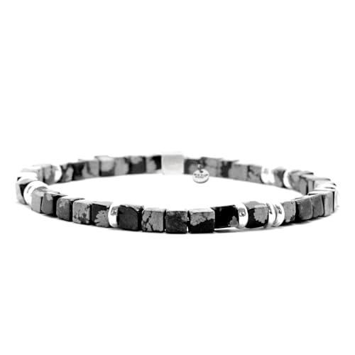 Nato Cuff - 925 Sterling Silber Armband - Platz Snowflake Perlen Halbedelsteine ​- Herren und Damen schmuck Handgefertigt in Frankreich (Large 19cm) von Nato Cuff