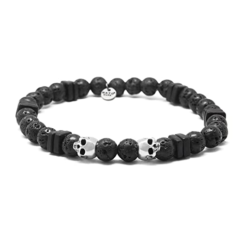 Nato Cuff - 925 Sterling Silber Totenkopf Skull Armband - Lava Perlen Halbedelsteine ​​- Griechische Keramikperlen- Herren und Damen schmuck Handgefertigt in Frankreich (Medium 17cm) von Nato Cuff