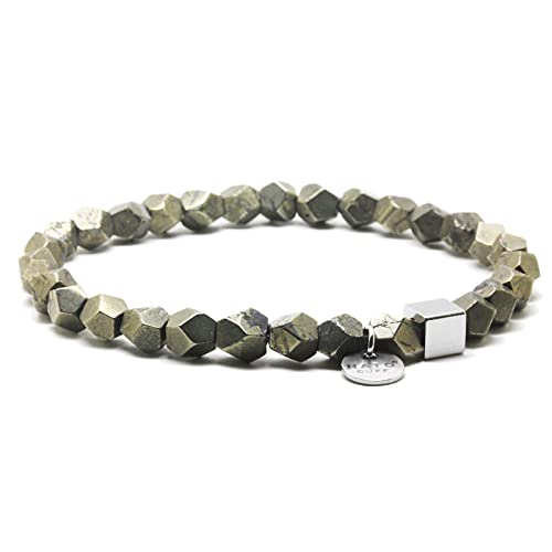 Nato Cuff - Pyrite Facettiert Perlen Armband Halbedelsteine ​​- Edelstahl Herrenschmuck-Damenschmuck Handgefertigt in Frankreich (Large 19cm) (Large 19cm) von Nato Cuff