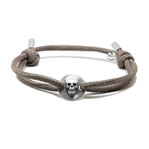 Nato Cuff - Totenkopf Skull Armband in Silber 925 - Lederschnur - Herren- oder Damenschmuck Handgefertigt in Frankreich (Grey Suedine) von Nato Cuff