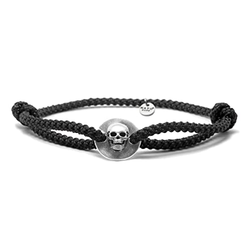 Nato Cuff - Totenkopf Skull Armband in Silber 925 - Nylonschnur - Herren- oder Damenschmuck Handgefertigt in Frankreich (Schwarz) von Nato Cuff