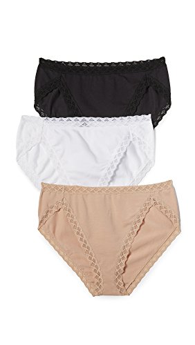 Natori Damen Bliss Cotton French Cut 3-Pack Slip, Schwarz/Cafe/Weiß, Small (3er Pack) von Natori