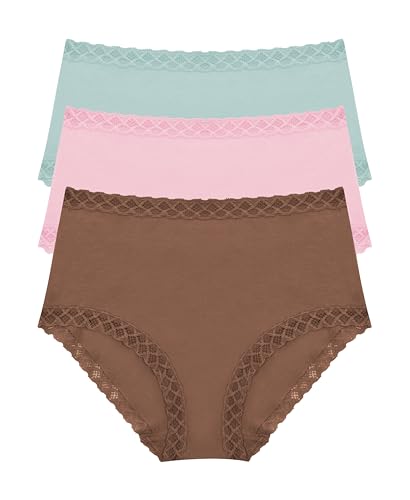 Natori Damen Bliss Full Brief 3-Pack Slip, Muskatnuss/Perfect Pink/Wiese, S von Natori