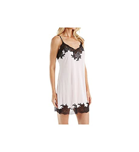 Natori Damen Enchant Solid Slinky Chemise mit Spitze, Blush Pink mit schwarzer Spitze, Large von Natori