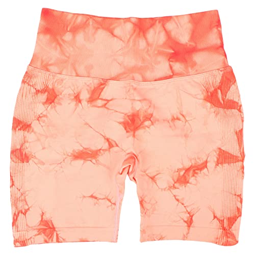 Frauen Tie Dye Yoga Shorts Orange Pink Bequeme hohe Taille schnell trocknend Hip Lifting Shorts für Workout Gewichtheben Radfahren Boxen Yoga(l) von Natudeco