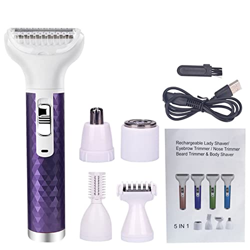 Haarschneider-Set, 5-in-1, Kabelloser Damen-Bikini-Trimmer, Professionelles Schmerzloses Haarentfernungsset Für Nase, Ohr, Augenbrauen, Achseltrimmer von Natudeco