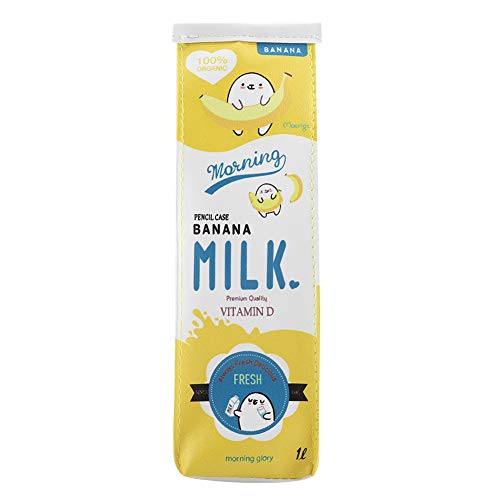 Natudeco Milch Federmäppchen Cartoon Milch Schreibwaren Tasche Niedliche Kinder Bleistift PU Tasche Große Kapazität Federmäppchen Reißverschluss Schreibwaren Tasche Kawaii Bleistiftbeutel(Gelb) von Natudeco