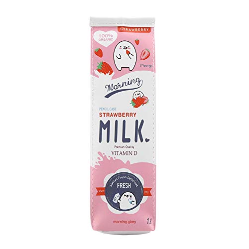 Natudeco Milch Federmäppchen Cartoon Milch Schreibwaren Tasche Niedliche Kinder Bleistift PU Tasche Große Kapazität Federmäppchen Reißverschluss Schreibwaren Tasche Kawaii Bleistiftbeutel(Rosa) von Natudeco