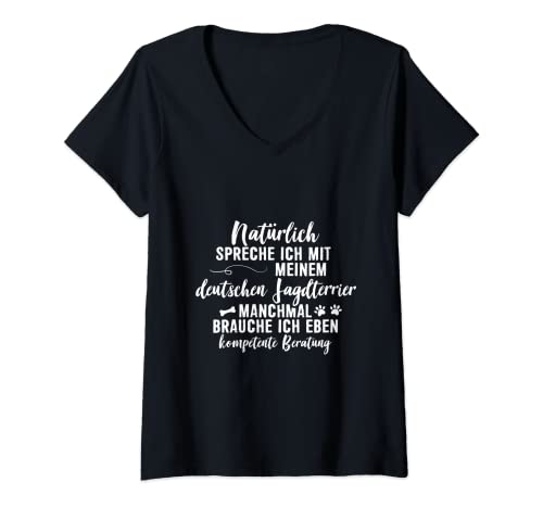 Damen Natürlich spreche Ich mit meinem deutschen Jagdterrier T-Shirt mit V-Ausschnitt von Natürlich spreche Ich mit deutschen Jagdterrier