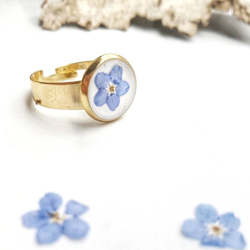 Echtes Vergissmeinnicht Ring Gold L Verstellbarer Aus Edelstahl | Nickelfrei von NatuerlichLoui