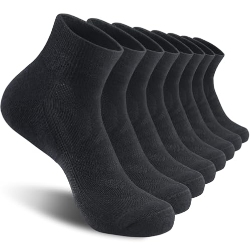 Natugloe 8 Paar Quarter Sportsocken, Baumwolle Sneaker Socken Herren Damen Atmungsaktive Halbsocken Gepolstert mit Frotteesohle von Natugloe