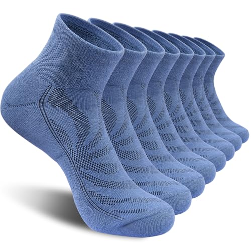 Natugloe 8 Paar Quarter Sportsocken, Baumwolle Sneaker Socken Herren Damen Atmungsaktive Halbsocken Gepolstert mit Frotteesohle von Natugloe