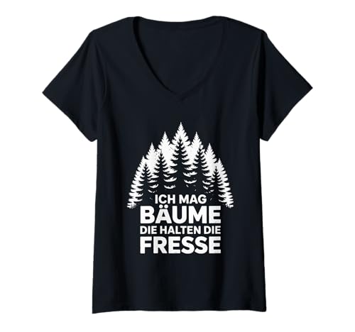 Damen Ich Mag Bäume Die Halten Die Fresse T-Shirt mit V-Ausschnitt Damen Ich Mag Bäume Die Halten Die Fresse T-Shirt mit V-Ausschnitt von Natur Landschaft Wald Baum Kunst Retro