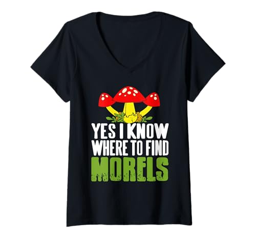Damen Ich Weiß Wo Man Morcheln Findet Waldsammler Humor T-Shirt mit V-Ausschnitt von Natur Pilzfreund Sammler Und Wanderfans