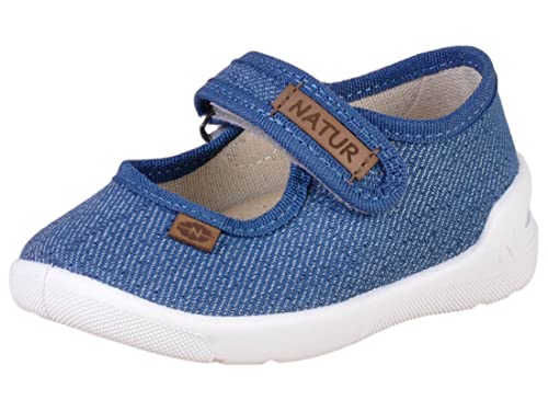 Natur Kinderschuhe Denny Flache Slipper Jungen Größe 22 EU Textil blau von Natur