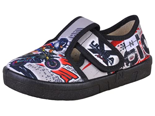 Natur Kinderschuhe Garry Flache Slipper Jungen Größe 26 Textil grau mit Motocross von Natur