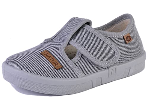 Natur Kinderschuhe Garry Flache Slipper Jungen Mädchen Größe 26 Textil grau von Natur