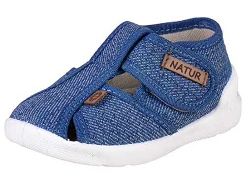 Natur Kinderschuhe Pitter Flache Slipper Jungen Größe 22 EU Offene Spitze Textil blau von Natur