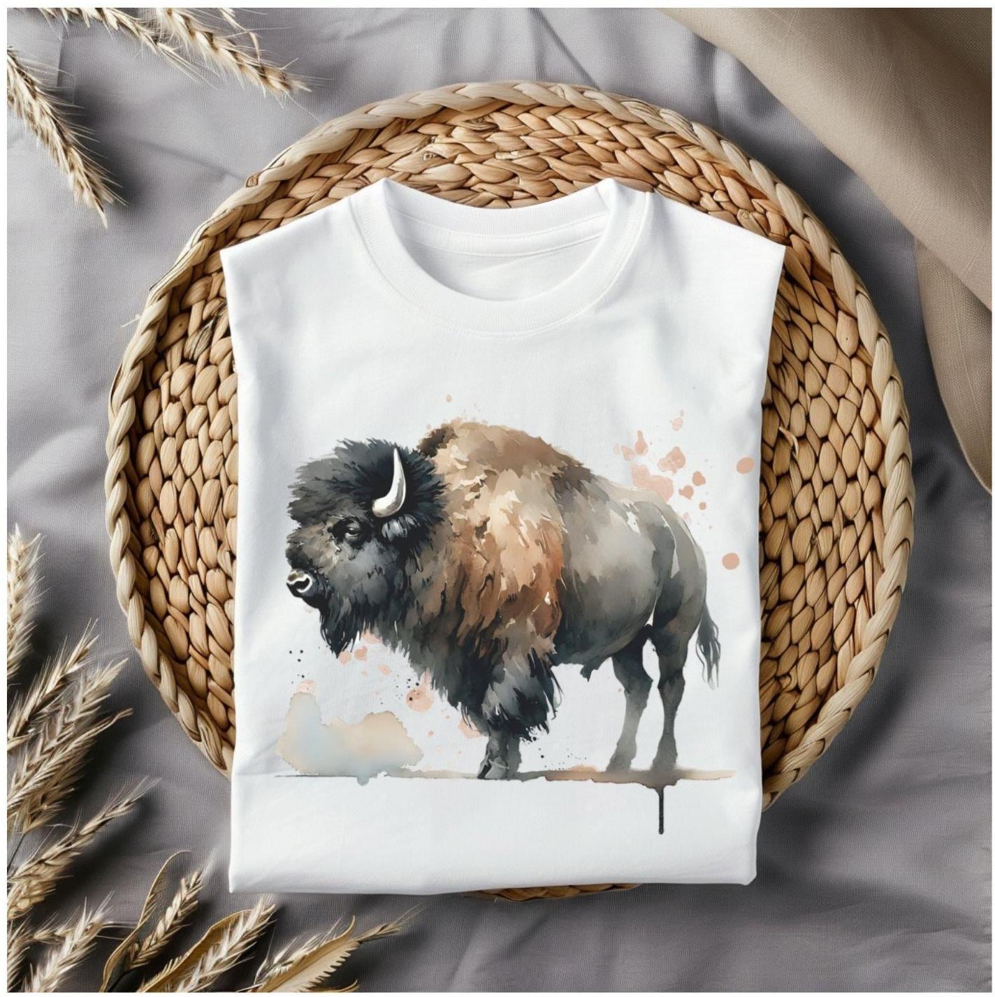 Bison Aquarell - Ladies Organic Shirt Bison Aquarell - Ladies Organic Shirt von NaturGewandShop
