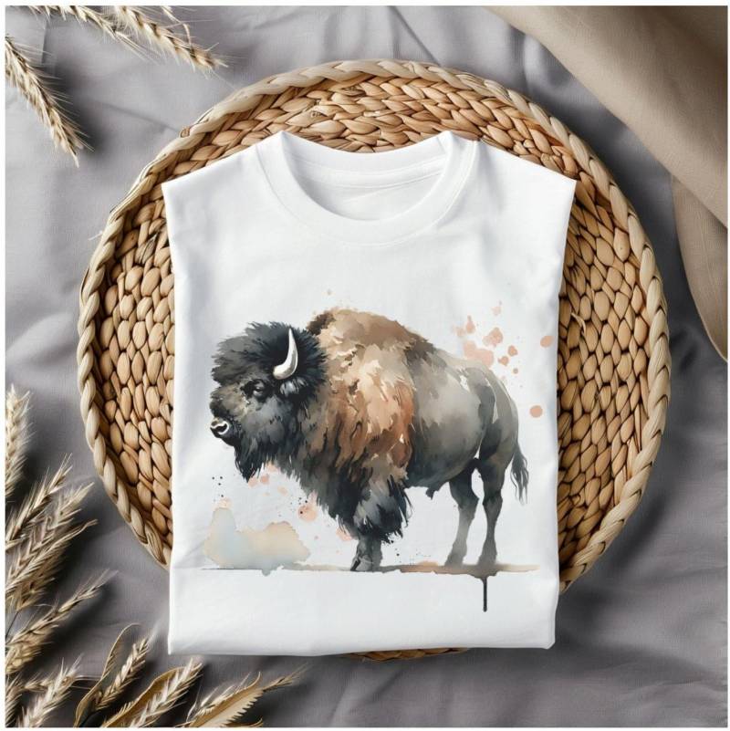 Bison Aquarell - Ladies Organic Shirt Bison Aquarell - Ladies Organic Shirt von NaturGewandShop