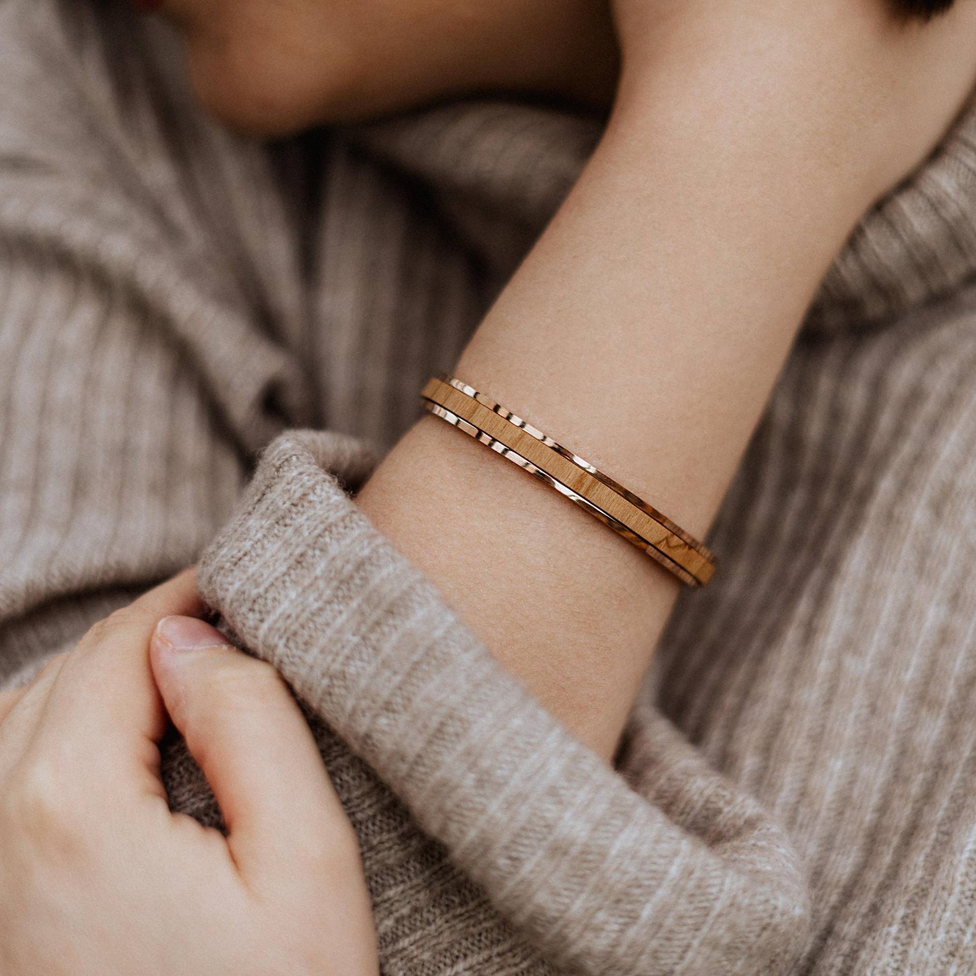 Amreif Silber/18K Rosegold Mit Holz Edelstahl Holzschmuck Echtholz Armband Damen Frauen Armschmuck Geschenkidee Accessories Geburtstag von NaturSchatulle