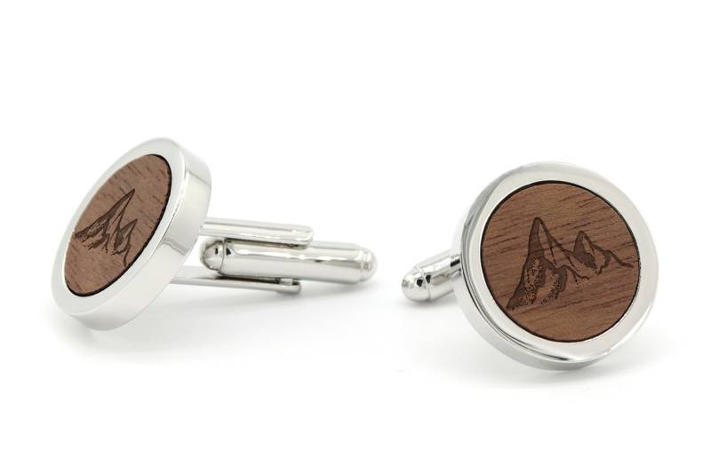 Hochzeit Manschettenknöpfe Herren Gravur Berge Trauzeuge Holz Mann Bräutigam Manschetten Geschenk Best Men Silber/Schwarz Rund Accessoires von NaturSchatulle