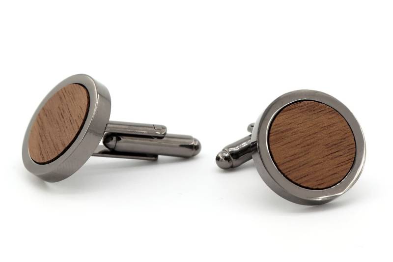 Hochzeit Manschettenknöpfe Herren Klassig Natur Echtholz Für Bräutigam Trauzeuge Manschetten Geschenkidee Men Silber/Schwarz Rund Nussbaum von NaturSchatulle