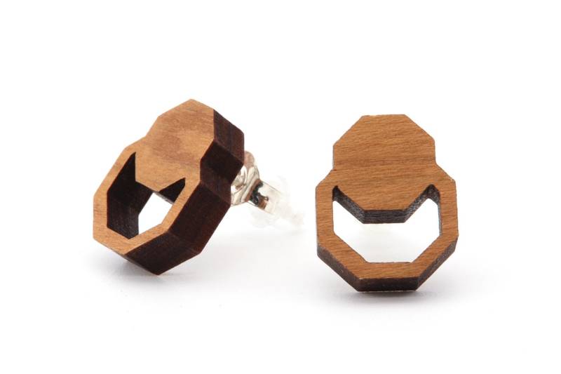 Holzohrringe Doppel Hexagon Ohrstecker Sterling Silber Natürlicher Ohrschmuck Holzschmuck Holz Ohrringe Geschenkidee Accessoire Frauen Damen von NaturSchatulle