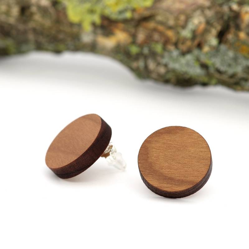 Holzohrringe Kirsche 925 Sterling Silber Ohrstecker Holzschmuck Echtholz Holz Ohrringe Natürlicher Ohrschmuck Unikat von NaturSchatulle
